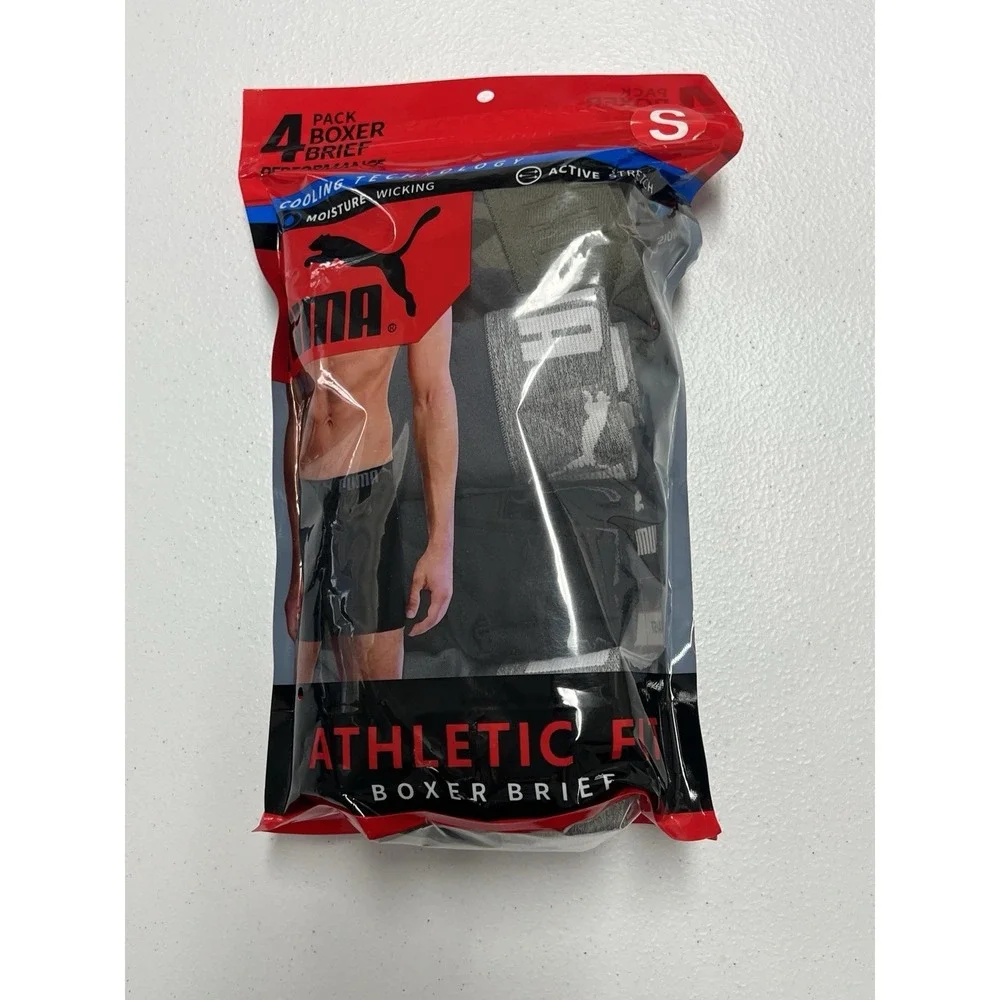 PUMA Men's Boxer Briefs 4-Pack Athletic Fit  Stretch Cooling Underwear Size S